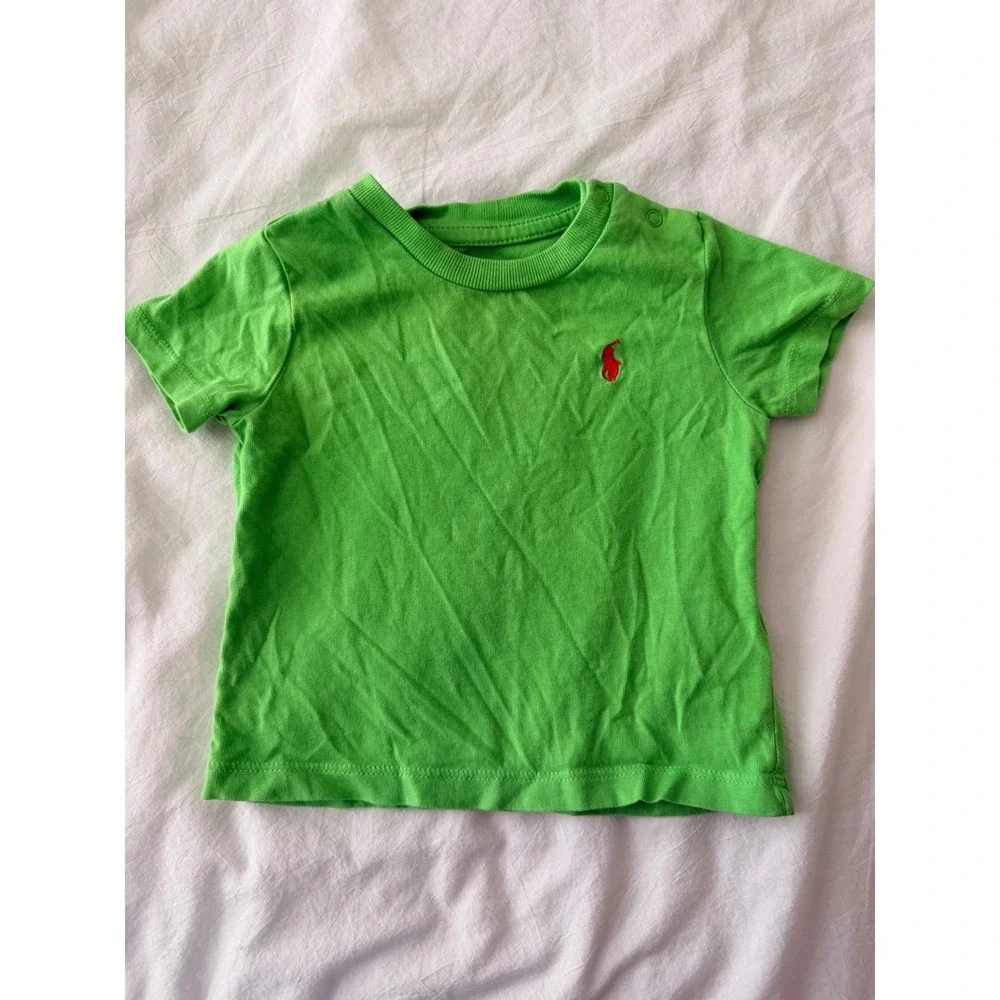 Ralph Lauren Baby Boys Green‎ Short Sleeve Pony T-Shirt Snap Shoulder 6M